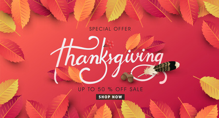 Wall Mural - calligraphy of thanksgiving day sale banner. seasonal lettering.vector illustration