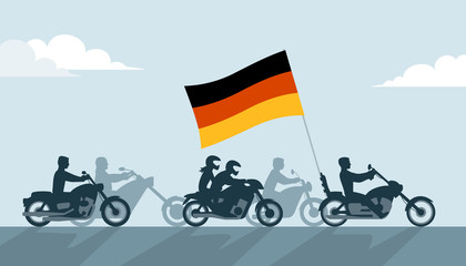 Wall Mural - German bikers on motorcycles with national flag