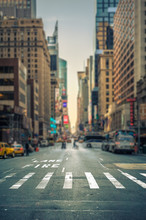 Tilt-shift View Of A Crosswalk In A New-York City Avenue, USA