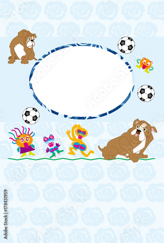 犬とサッカーボールとキッズのイラストのブルーの写真フレームのポストカード Stock Illustration Adobe Stock 犬とサッカーボールとキッズのイラストのブルーの写真フレームのポストカード Stock Illustration Adobe Stock