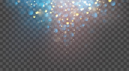 Abstract glitter background. Vector gold glitter particles and lights on transparent background. Sparkling texture. 