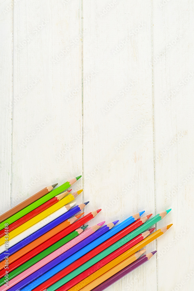 Color pencils on light background