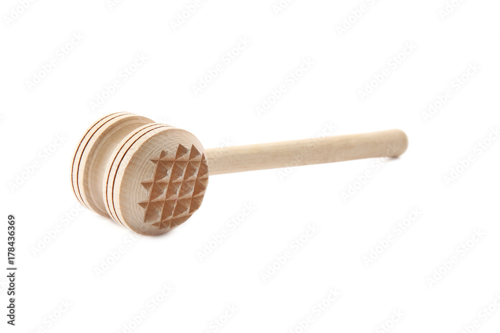 Wooden meat hammer on white background
