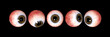 five realistic human eyes with brown iris, isolated on black background