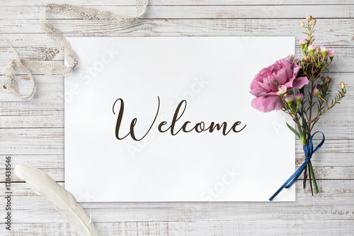 Welcome - calligraphy on paper sheet with decorative items Tableau sur Toile