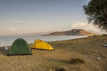 Two tent - coast of Van lake, Turkey.