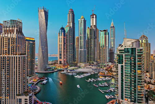 General view of Dubai Marina at twilight from the top Wallpaper Mural
