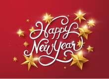 New Year With Calligraphic Text With Golden Star.Vector Illustration Template.greeting Cards.