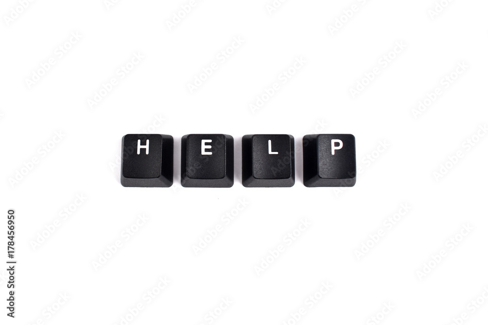 HELP sign on keyboard stock photo images. Help inscription. Computer keyboard Help button. Keyboard buttons on a white background