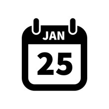 Simple Black Calendar Icon With 25 January Date Isolated On White