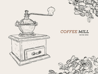 Wall Mural - Vintage coffee grinder. Hand drawn sketch style.Coffee mill