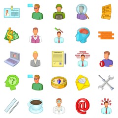 Poster - Difficult work icons set, cartoon style