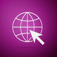 Poster - Go To Web icon isolated on purple background. Globe and cursor. Website pictogram. World wide web symbol. Internet symbol for your web site design, logo, app, UI. Flat design. Vector Illustration