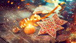 © Subbotina Anna - Christmas gingerbread cookies on wooden table decorated with garland and candles