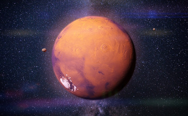 Wall Mural - planet mars with it moons phobos and deimos