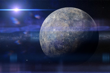 Wall Mural - the planet mercury lit by the sun and in front of the milky way galaxy