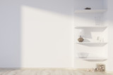 Fototapeta Mapy - White living room, shelves