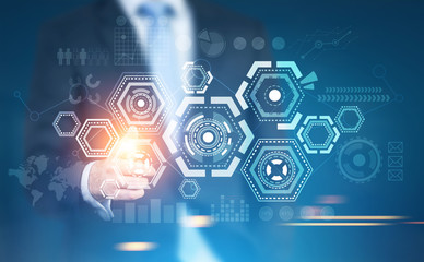 Poster - HUD and infographics hologram, businessman