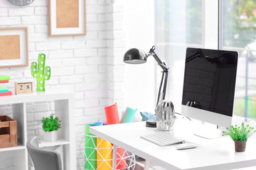 Canvas Print - Comfortable workplace with modern computer on table