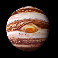 Wall Mural - 3d rendering) planet jupiter isolated on black background with focus on the red spot