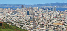 Panorama of San Francisco, CA from Twin Peaks, centered down Market Street