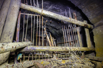 Underground abandoned ore mine shaft tunnel gallery