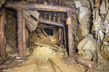 Underground mine shaft gold copper ore tunnel gallery collapsed