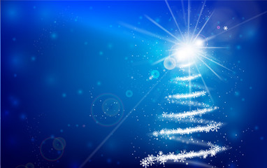 Poster - winter snowflake falling with glittering and lighting over blue abstract background for winter and c