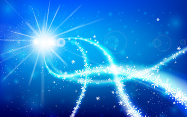 Poster - winter snowflake falling with glittering and lighting over blue abstract background for winter and c