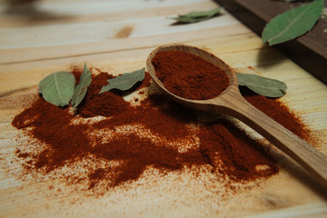 Herbs and spices on a wooden board