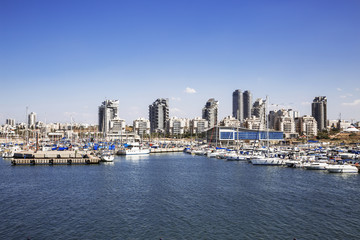 a view of the city of ashdod from the mediterranean sea, israel