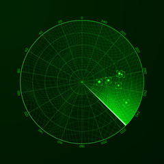 Poster - Radar. Blip. Detection of objects on the radar. Vector illustration