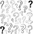 Hand drawn question marks on white background. Vector.