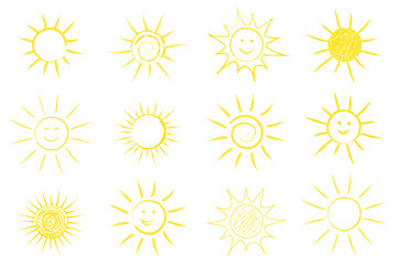 Wall Mural - collection of cute hand drawn sun. vector.