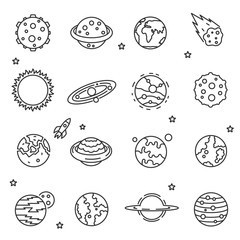 Wall Mural - astronomical objects set of icon. space bodies. collection of stars, planets, galaxy, asteroid and m