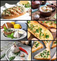 Poster - Collage of different dishes with garlic