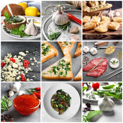 Poster - Collage of different dishes with garlic