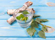 A glass of birch juice on wooden background