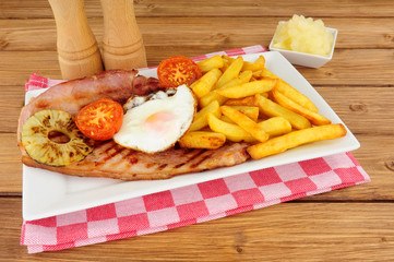 Wall Mural - Grilled gammon egg and chips meal