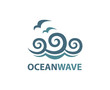 ocean logo with waves and seagulls