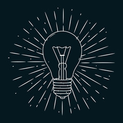 Hand drawn vector illustration with Light bulb on blackboard. Used for poster, banner, t-shirt print, bag print, badges and logo design.