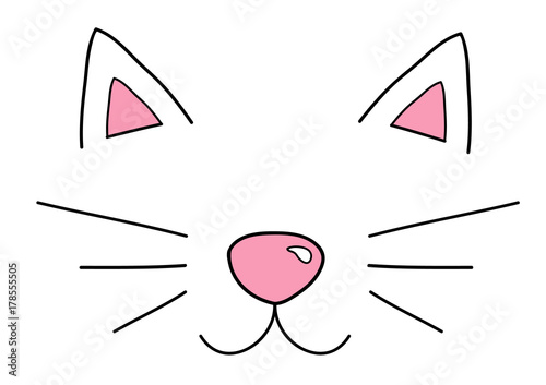 Cute Cat Head Vector Illustration Doodle Drawing Cat Snout Ears