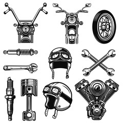 Sticker - Set of vintage motorcycle design elements isolated on white background.