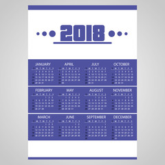 2018 simple business blue wall calendar with white eps10