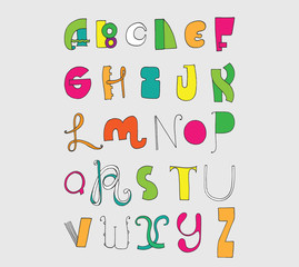 Fototapete - Bright letters sequence from A to Z. Bright english font in hand drawn freehand and various shape style