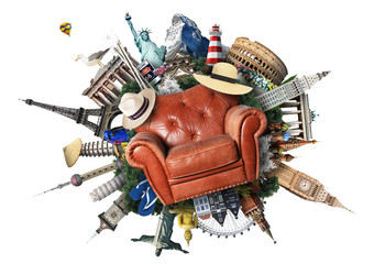 Wall Mural - leather chair on the background of the attractions