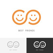 Best friends logo - two smiling faces and infinity symbol. Friendship, togetherness and partnership vector icon.