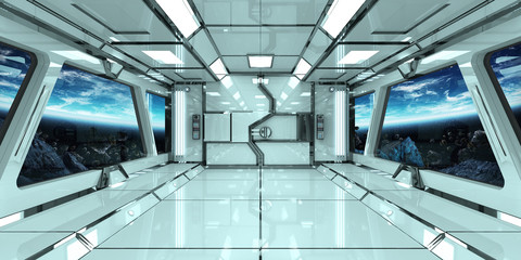 Aufkleber - Spaceship interior with view on Earth 3D rendering elements of this image furnished by NASA
