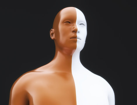 3d rendering. Human body divided into two colors