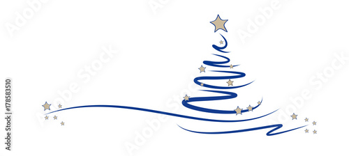 Fotomural blauer tannenbaum mit sternen